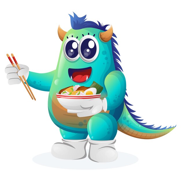 Vector leuk blauw monster eet ramen