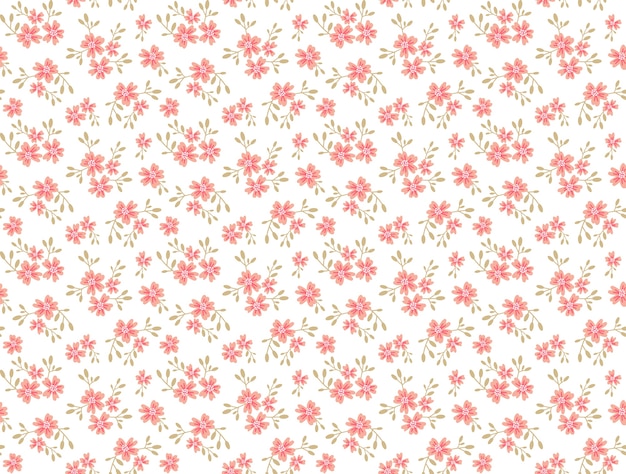 Leuk bloemenpatroon in de kleine bloem. Ditsy print. Naadloze textuur. Elegante sjabloon voor modeprints. Bedrukking met kleine roze bloemen. Witte achtergrond.
