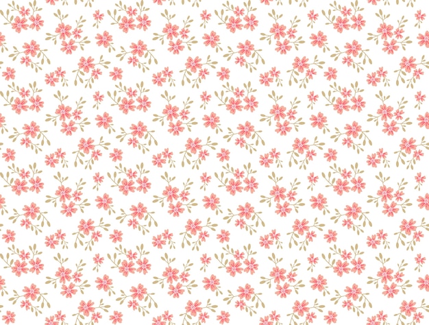 Leuk bloemenpatroon in de kleine bloem. Ditsy print. Naadloze textuur. Elegante sjabloon voor modeprints. Bedrukking met kleine roze bloemen. Witte achtergrond.