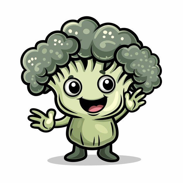 Vector leuk broccoli, kool, zwaaiende hand, personage.