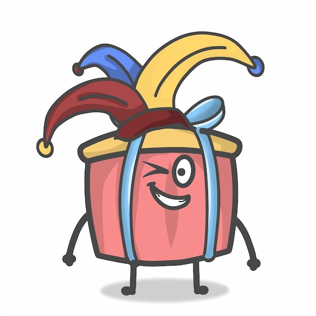 Leuk cadeau karakter mascotte platte cartoon emoticon vector ontwerp illustratie