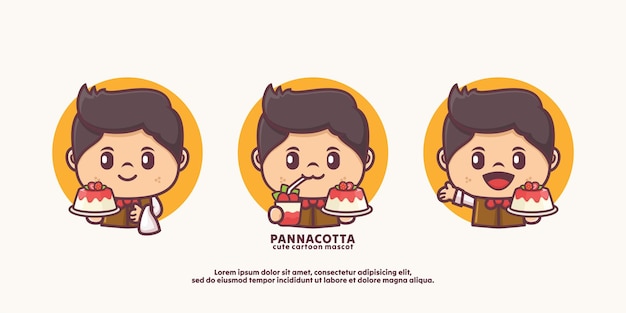 Leuk cartoon personage mascotte ontwerp met panna cotta