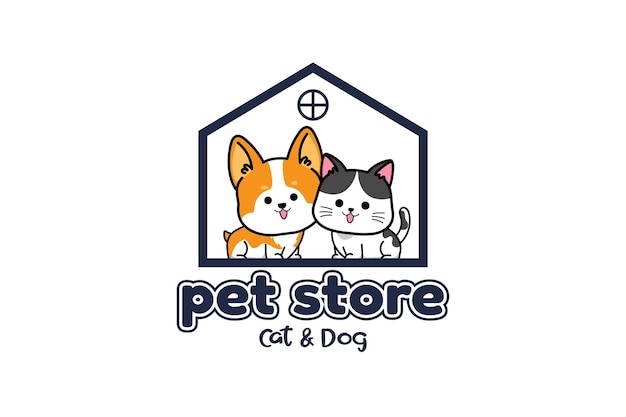 Leuk dierenwinkellogo met kat en hond Premium