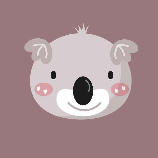 Leuk dierlijk gezicht, avatar, koala-snuit, hoofd. Kwekerij karakterkaart voor kinderachtig ontwerp van verpakking