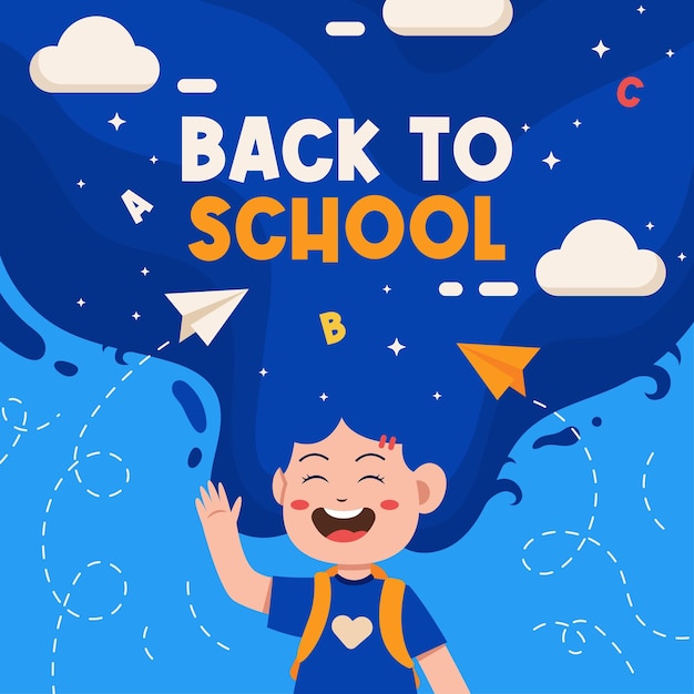 Leuk en schattig terug naar school social media banner in plat ontwerp