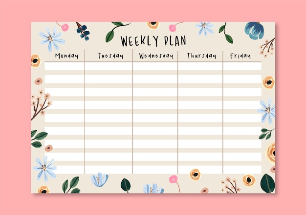 Leuk geel en blauw bloemen weekplan