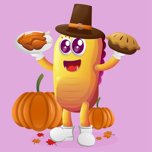 Vector leuk geel monster viert thanksgiving