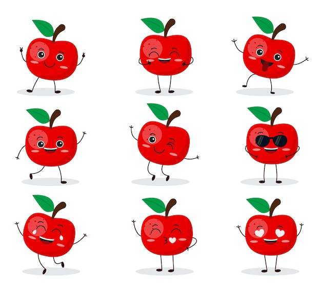 Leuk gelukkig appelkarakter Grappige fruitemoticon in vlakke stijl eps 10