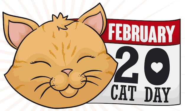 Leuk glimlachend vrouwelijk kattengezicht met een herinneringskalender klaar om Kattendag op 20 februari te vieren