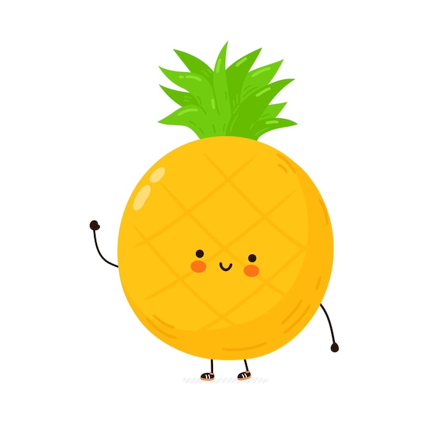 Leuk grappig ananasfruitkarakter. hand getekend cartoon kawaii karakter illustratie. geïsoleerd op witte achtergrond. ananas fruit karakter concept