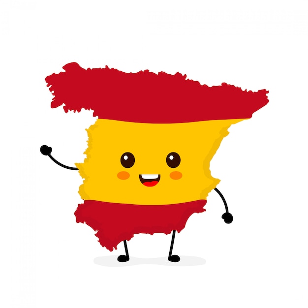Leuk grappig glimlachend gelukkig de kaart en de vlagkarakter van Spanje.