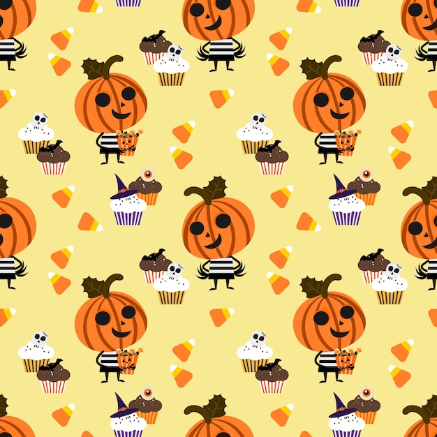 Leuk Halloween-pompoen en suikergoed naadloos patroon
