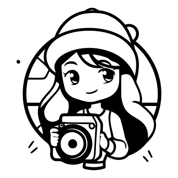 Vector leuk hipster meisje in hoed met camera vector illustratie