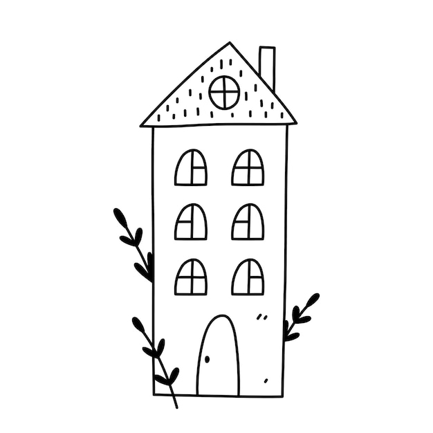 Leuk huis geïsoleerd op witte achtergrond Sweet home Hand getrokken illustratie in doodle stijl