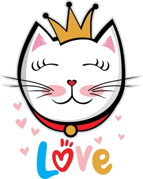 Vector leuk katten gezicht met een boog en hart voor mode stof ontwerp t-shirt afdrukken bekers stickers postca