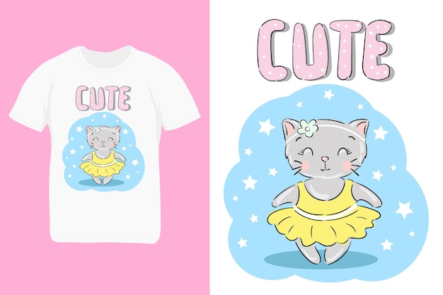 Leuk kattenontwerp Tshirt graphics kitten voor kinderen vectorillustratie