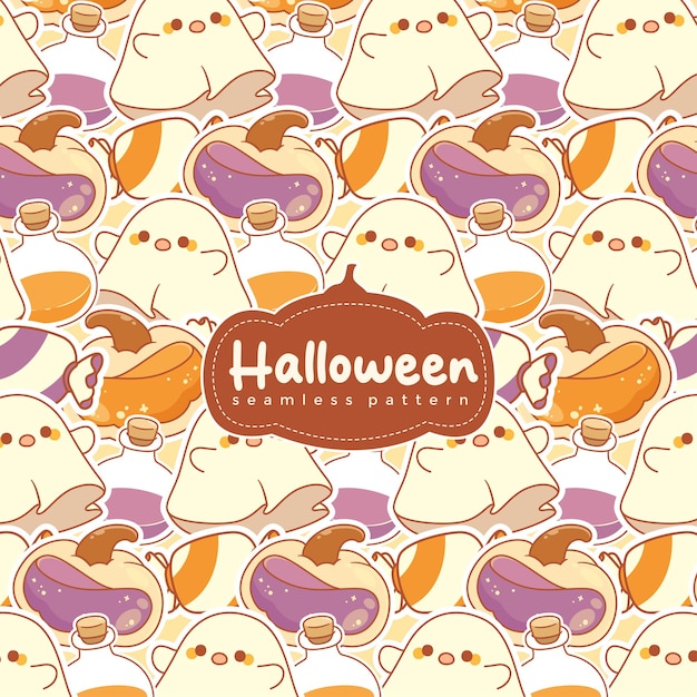 Leuk kawaii halloween doodle naadloos patroon