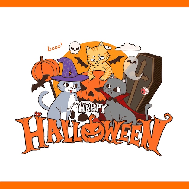 Leuk kawaii Halloween kattenfeestje