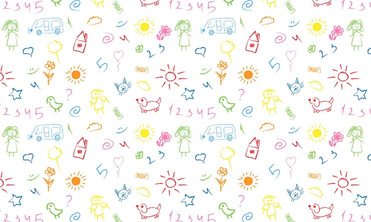 Vector leuk kind krabbellijn bloem hart regenboog achtergrond met de hand getekende doodle schets kinderlijk element