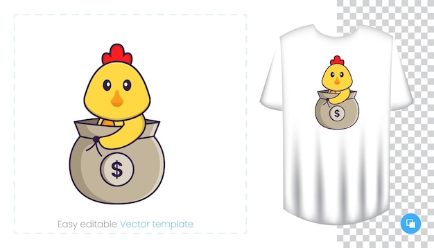 Leuk kippenkarakter. Prints op T-shirts, sweatshirts, hoesjes voor mobiele telefoons, souvenirs.