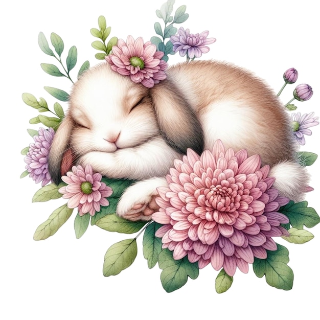 Leuk konijn dat op een bloem slaapt