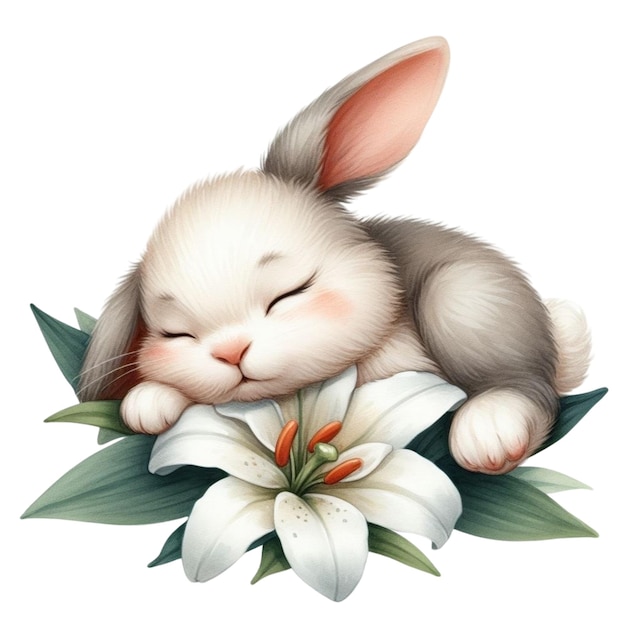 Leuk konijn dat op een bloem slaapt
