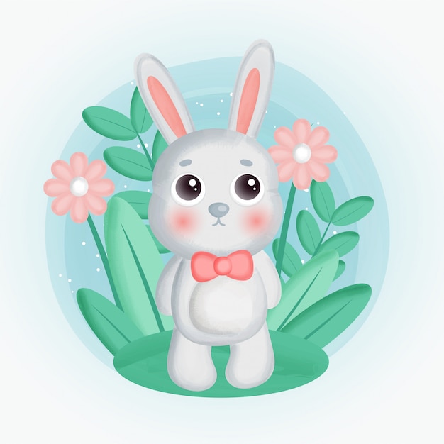 Leuk konijn dat zich in bloementuin bevindt.