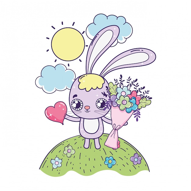 Leuk konijn met bloemen boucket valentines dag