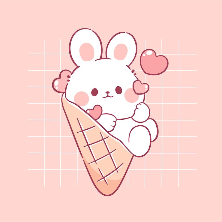 Vector leuk konijn met een roze hart valentijnsdag kawaii dierlijke illustratie
