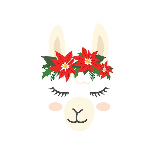 Vector leuk lama alpaca karaktergezicht voor kerstmis