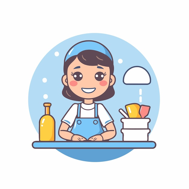 Leuk meisje dat afwas in de keuken Vector illustratie