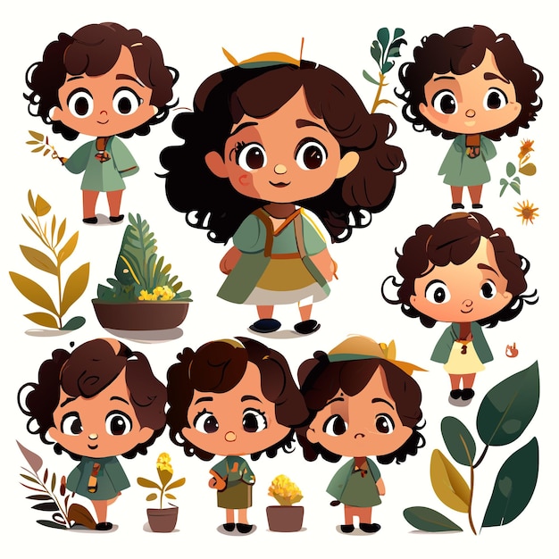 Leuk meisje in het bos waterverf illustratie voor kinderen