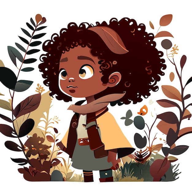 Leuk meisje in het bos waterverf illustratie voor kinderen