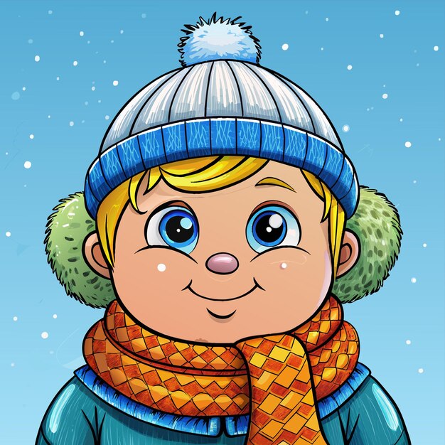 Vector leuk meisje in winterkleding kleding met de hand getekend mascotte cartoon personage sticker icoon concept