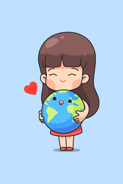 Leuk meisje knuffel de aarde