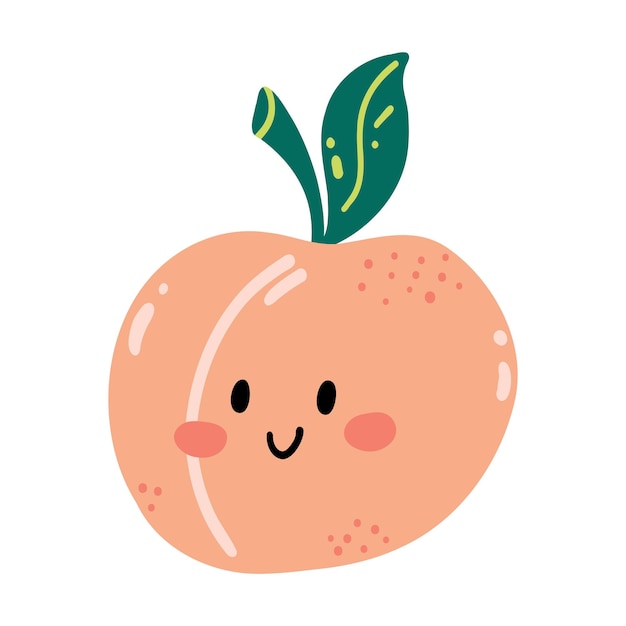 Leuk met de hand getekende perzik glimlachende Kawaii grappig fruit personage voor kinderen