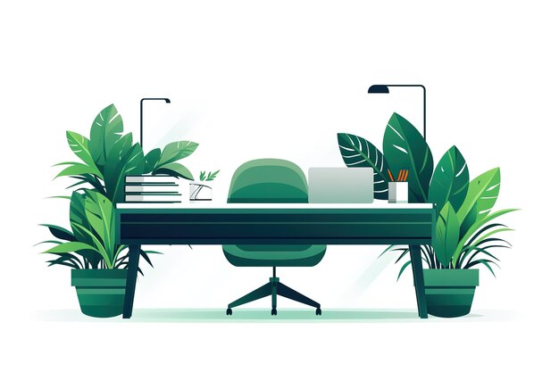 Leuk modern bureau met tafel en moderne stoel laptop computer planten voor kantoor thuis