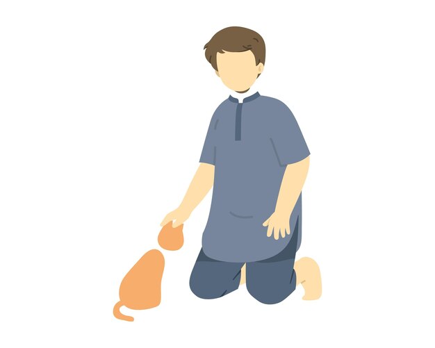 Vector leuk moslimjongenspel met een kattenillustratie