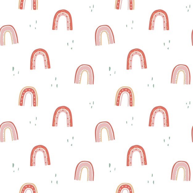Leuk naadloos patroon met kinderachtige krabbelregenbogen Ontwerp voor textielkwekerij
