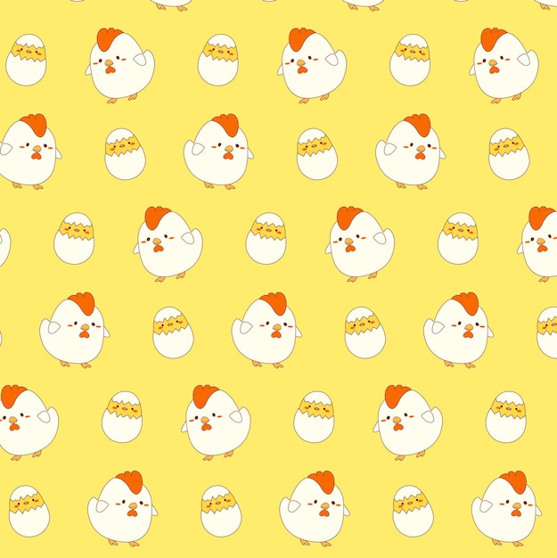 Leuk naadloos patroon van kip en ei in kawaii doodle wallpaper