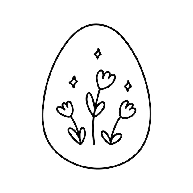 Vector leuk paasei met bloemen geïsoleerd op een witte achtergrond met de hand getekende illustratie in doodle-stijl