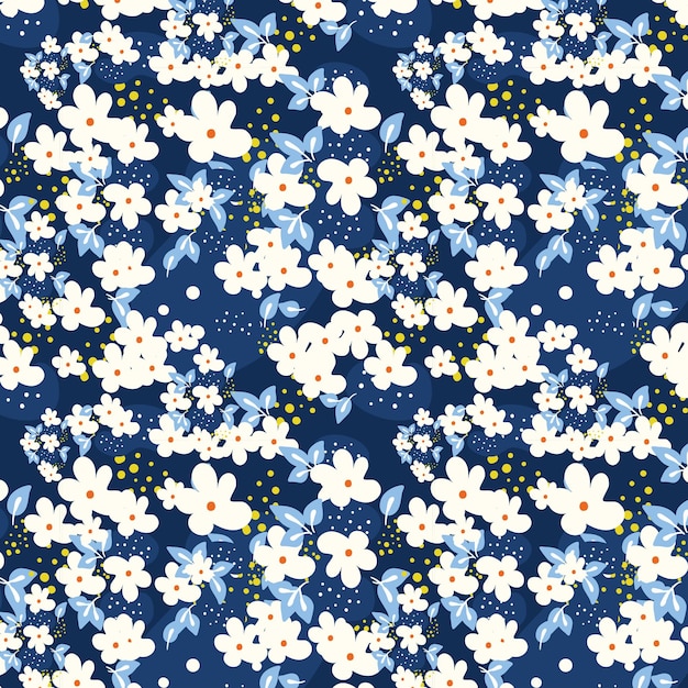 Leuk patroon in witte bloemen. donkerblauwe achtergrond