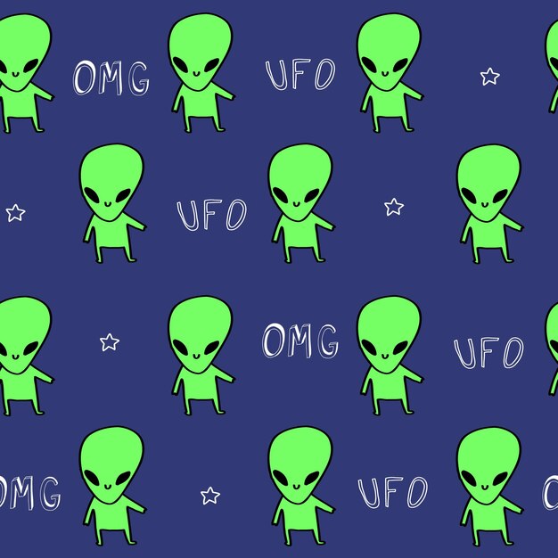 Leuk patroon met friens aliens sterren ufo in de ruimte Donkerblauw papier voor scrapbooking doodle kosmos