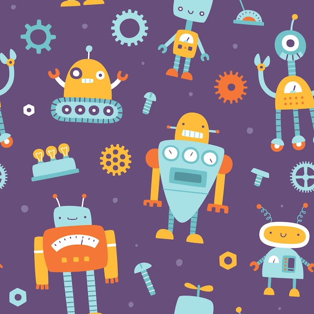 Leuk patroon met grappige robots voor kinderen Naïeve naadloze vectorprint voor babytextiel en kleding
