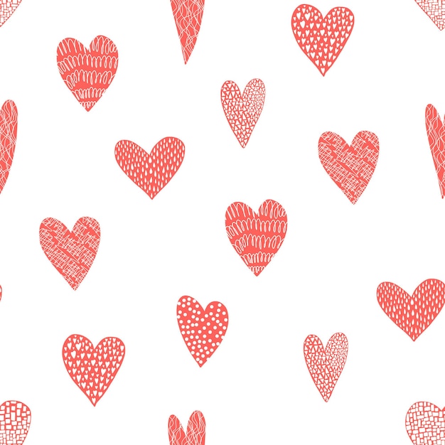 Leuk patroon met rode handgetekende getextureerde harten