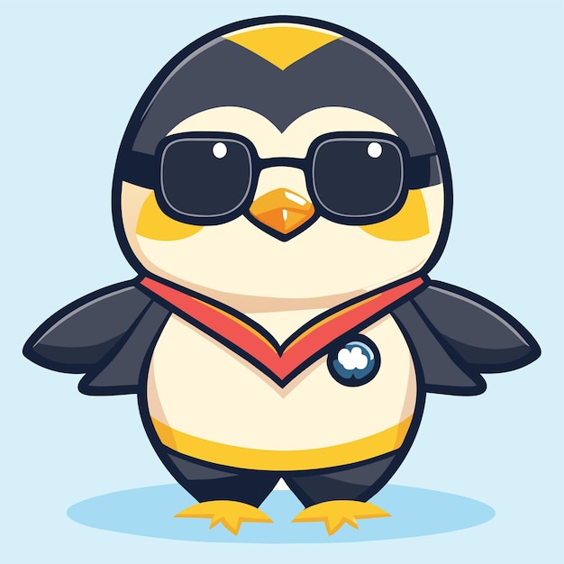 Leuk pinguïn cartoon personage met een zomer outfit met de hand getekend plat stijlvol