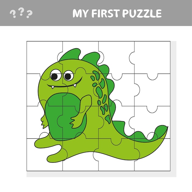 Leuk puzzelspel. vectorillustratie van puzzelspel met happy cartoon dino voor kinderen