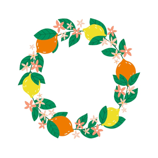 Leuk rond frame met vers tropisch fruit felgele citroenen Botanische compositie
