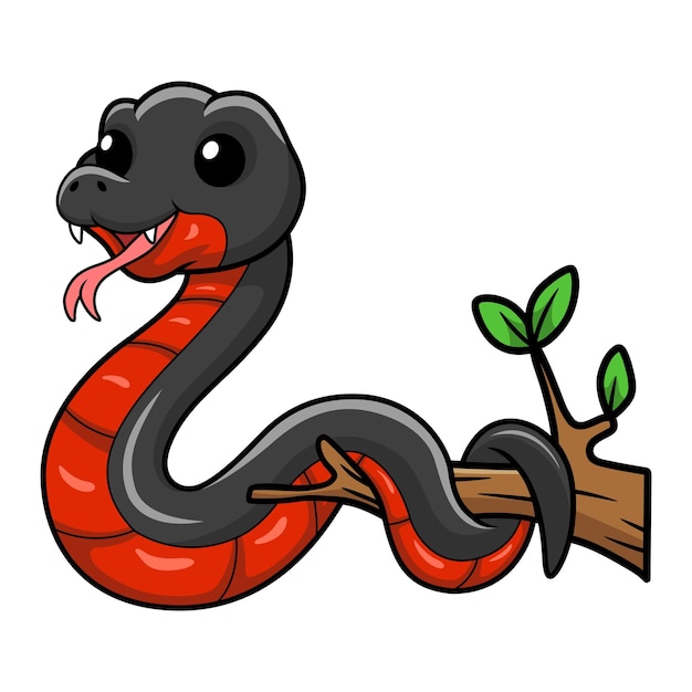 Leuk rood doen zwellen zwart slangbeeldverhaal op boomtak