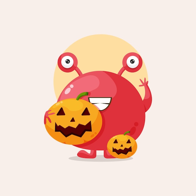 Leuk rood monster met Halloween-pompoenillustratie